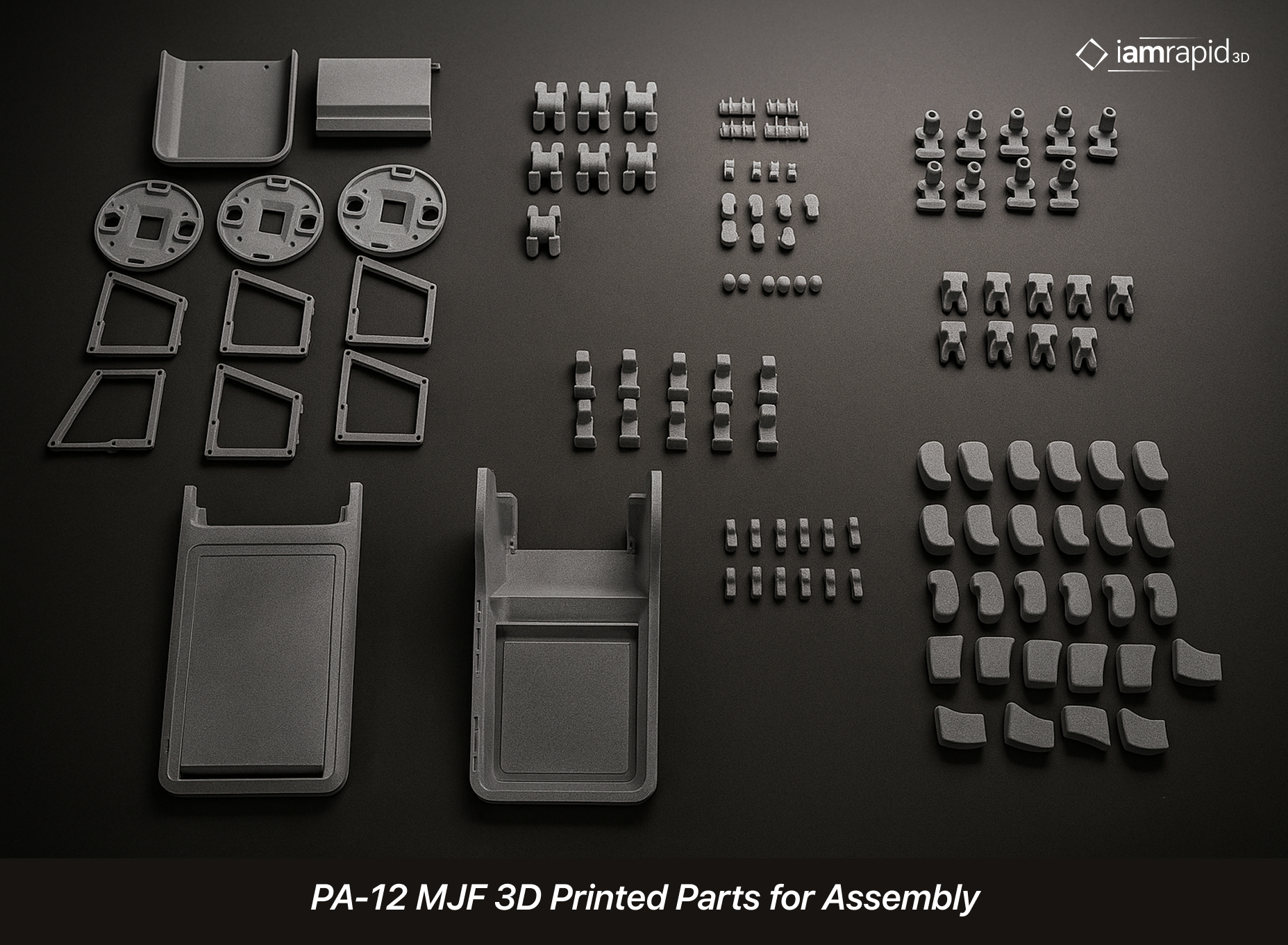 PA-12 Nylon MJF 3D printed parts ready for assembly